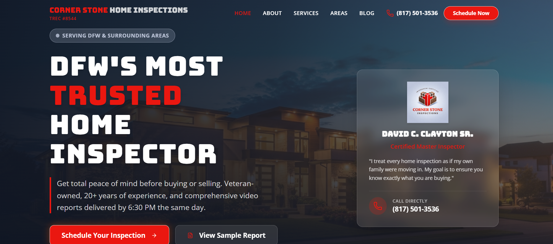 Cornerstone DFW Inspections website screenshot